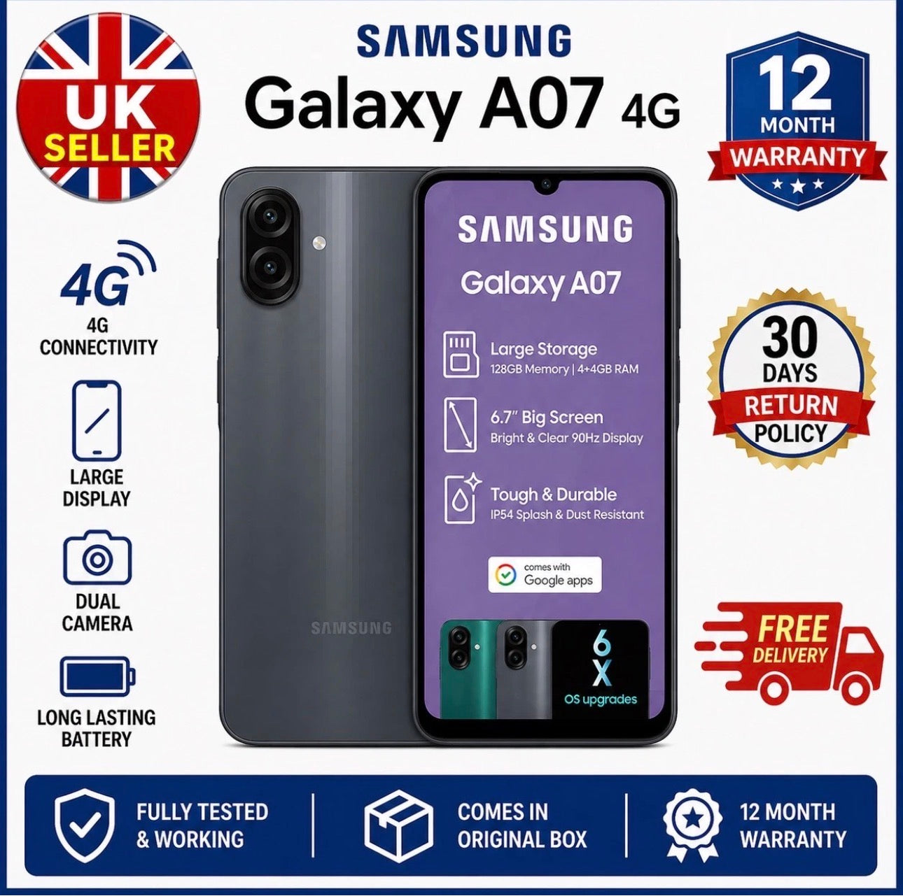Samsung Galaxy A07 128GB 4G  Dual Sim Unlocked Android Black Brand New
