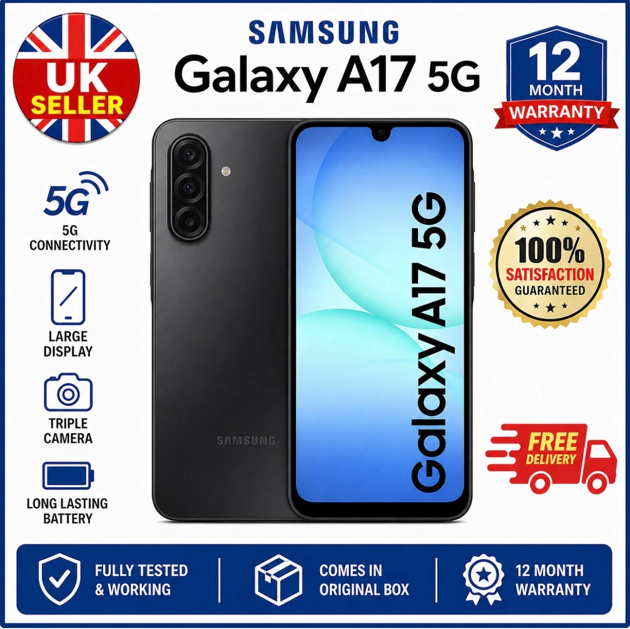 Brand New Samsung Galaxy A17 5G 6.7" Black 128GB Dual SIM Unlocked Android